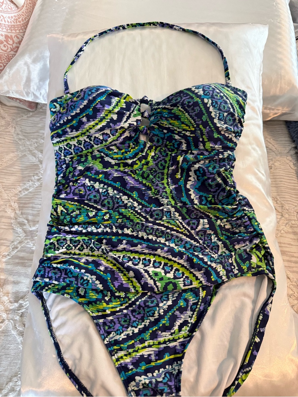 Lauren Ralph Lauren Blue Green Purple Paisley One-Piece Swimsuit